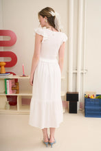 Load image into Gallery viewer, Bow Detail V-neck Smocked Ruffled Midi Dress