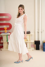 Load image into Gallery viewer, Bow Detail V-neck Smocked Ruffled Midi Dress