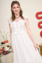 Load image into Gallery viewer, Bow Detail V-neck Smocked Ruffled Midi Dress