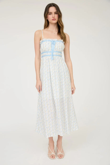 Floral Bow Pattern Spaghetti Strap Midi Dress