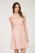 Load image into Gallery viewer, Floral Trellis Pattern Smocked Mini Dress