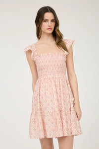 Floral Trellis Pattern Smocked Mini Dress