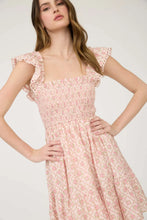 Load image into Gallery viewer, Floral Trellis Pattern Smocked Mini Dress
