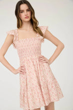 Load image into Gallery viewer, Floral Trellis Pattern Smocked Mini Dress