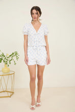Load image into Gallery viewer, Bow Pattern Front Tie Puff Sleeve Linen Blouse