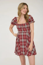 Load image into Gallery viewer, Plaid Short Puff Sleeve Mini Dress