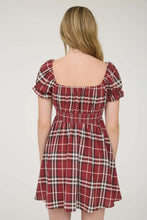 Load image into Gallery viewer, Plaid Short Puff Sleeve Mini Dress