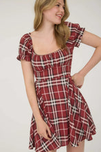Load image into Gallery viewer, Plaid Short Puff Sleeve Mini Dress