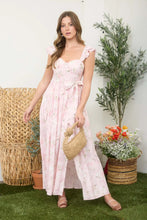 Load image into Gallery viewer, Floral Waist Tie Side Slit Corset Maxi Dress