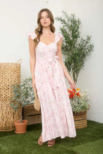 Load image into Gallery viewer, Floral Waist Tie Side Slit Corset Maxi Dress