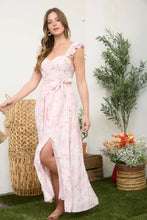 Load image into Gallery viewer, Floral Waist Tie Side Slit Corset Maxi Dress