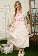 Load image into Gallery viewer, Floral Tile Print Contrast Tie Detail Midi Dress