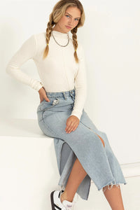 Ribbed High Neck Seam Detail Long Sleeve Top