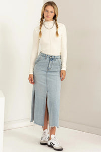 Ribbed High Neck Seam Detail Long Sleeve Top