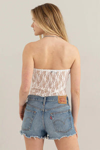 Floral Lace Drawstring Tube Top