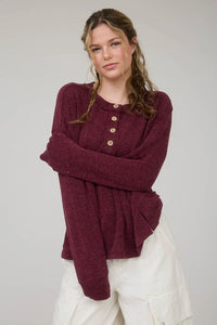 Ribbed Henley Long Sleeve Knit Top