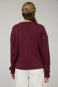 Ribbed Henley Long Sleeve Knit Top