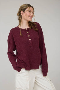 Ribbed Henley Long Sleeve Knit Top