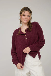 Ribbed Henley Long Sleeve Knit Top