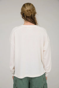 Ribbed Henley Long Sleeve Knit Top