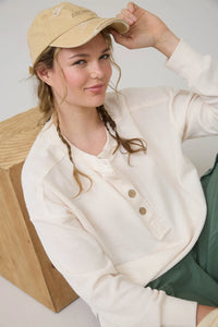 Ribbed Henley Long Sleeve Knit Top