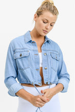 Load image into Gallery viewer, Drawstring Crop Denim Jacket