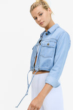 Load image into Gallery viewer, Drawstring Crop Denim Jacket