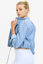 Load image into Gallery viewer, Drawstring Crop Denim Jacket