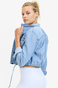 Drawstring Crop Denim Jacket