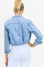 Load image into Gallery viewer, Drawstring Crop Denim Jacket