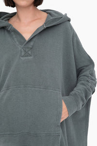 Oversized Cotton Poncho with Hood - Deep Forest