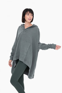Oversized Cotton Poncho with Hood - Deep Forest