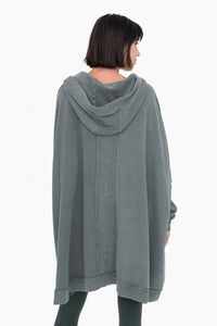 Oversized Cotton Poncho with Hood - Deep Forest