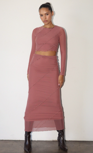 Mesh Long Skirts With Merrow Detail - Rosy Pink