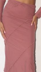 Mesh Long Skirts With Merrow Detail - Rosy Pink