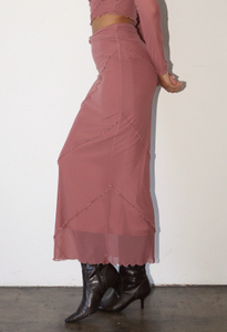 Mesh Long Skirts With Merrow Detail - Rosy Pink