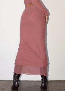 Mesh Long Skirts With Merrow Detail - Rosy Pink