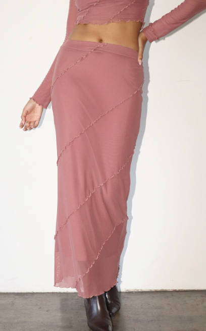 Mesh Long Skirts With Merrow Detail - Rosy Pink