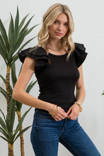Load image into Gallery viewer, Double Ruffle Sleeve Ribbed Knit Top