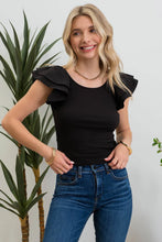 Load image into Gallery viewer, Double Ruffle Sleeve Ribbed Knit Top