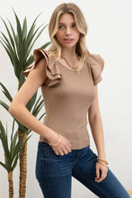 Load image into Gallery viewer, Double Ruffle Sleeve Ribbed Knit Top