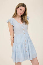 Load image into Gallery viewer, Stripe V-neck Button Down Tiered Mini Dress