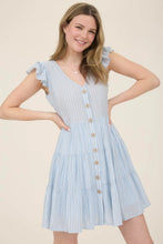 Load image into Gallery viewer, Stripe V-neck Button Down Tiered Mini Dress
