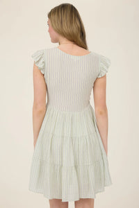 Stripe V-neck Button Down Tiered Mini Dress