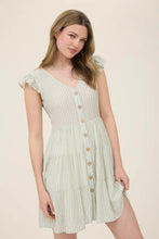 Load image into Gallery viewer, Stripe V-neck Button Down Tiered Mini Dress