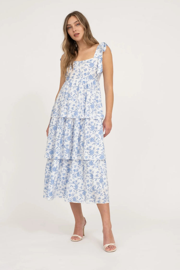 Floral Tie Strap Ruffle Tiered Midi Dress