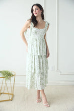 Load image into Gallery viewer, Floral Tie Strap Ruffle Tiered Midi Dress