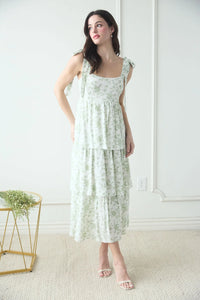 Floral Tie Strap Ruffle Tiered Midi Dress