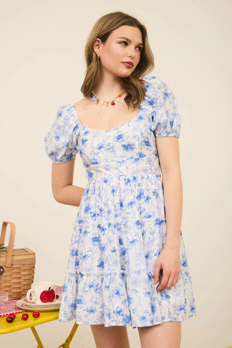 Floral Open Back with Tiered Mini Dress (Copy)