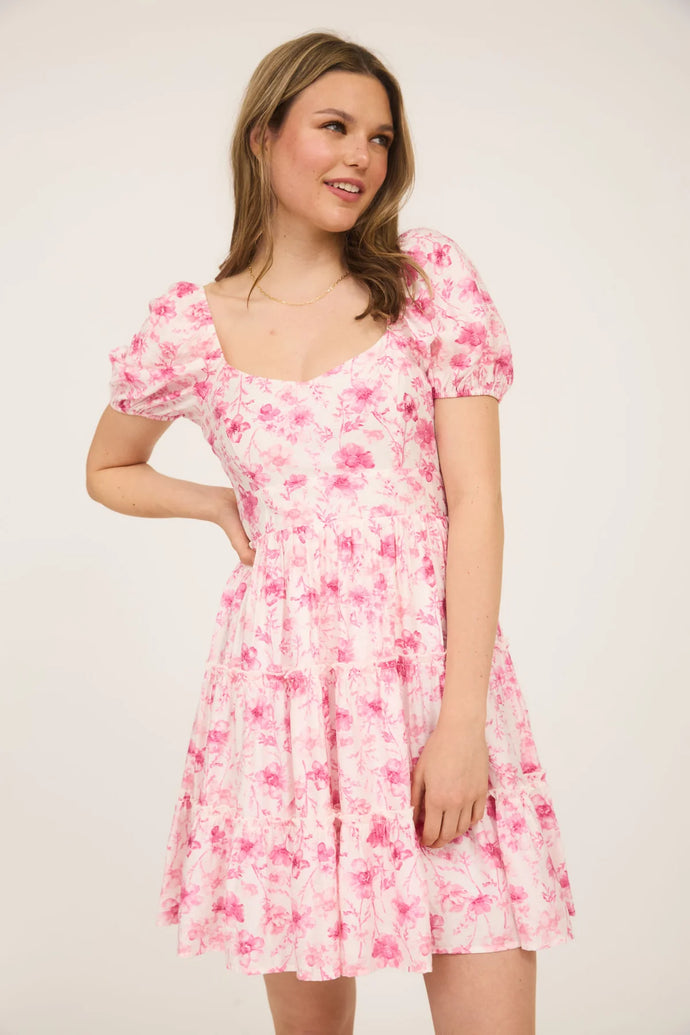 Floral Open Back with Tiered Mini Dress